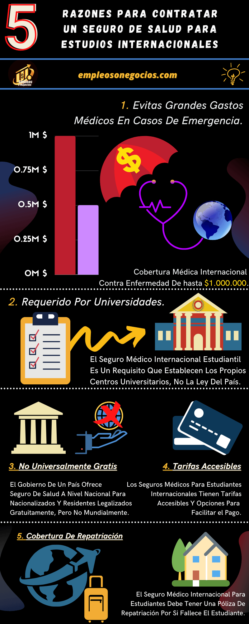 Infografía Sobre 5 Razones Para Contratar Seguros Médicos Internacionales Para Estudiantes
